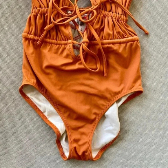 NWT Free People Solid & Striped The Paula One Piece Swimsuit Strapless Orange XS - Picture 10 of 15